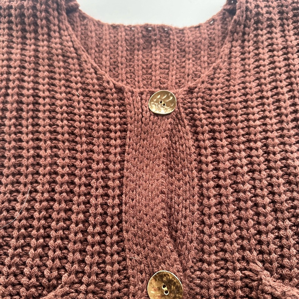 Chunky Knit Button-Front Vest in Rust - Picture 4 of 4